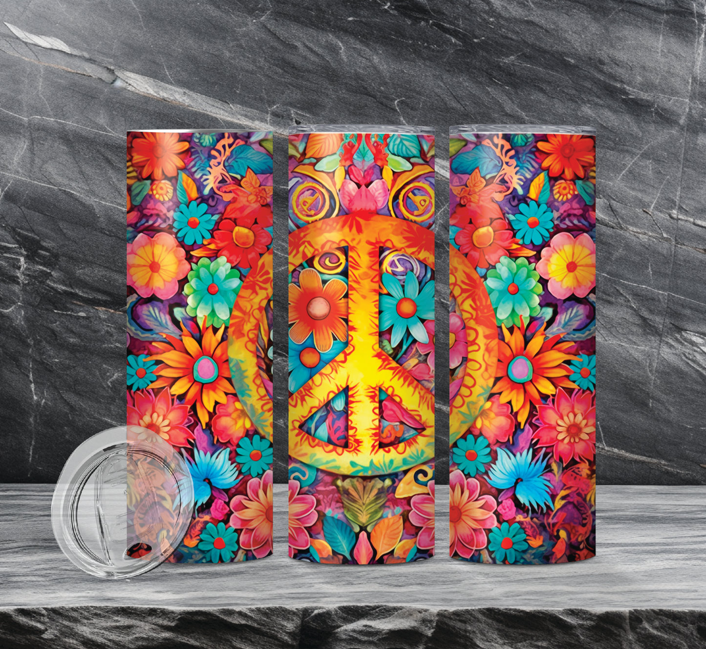 Hippie Peace Drink Tumblers, 10 Different Designs