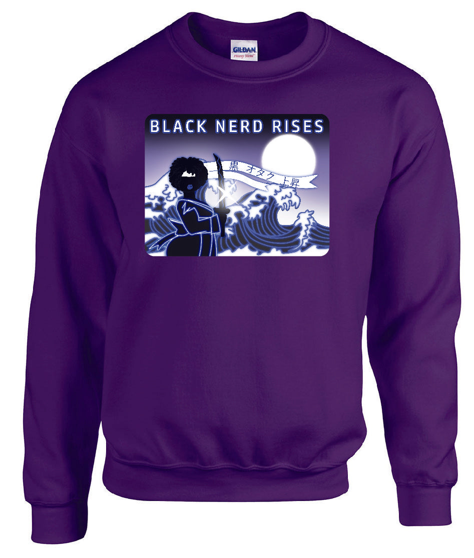 Black Nerd Rises Waves On The Horizon Crewneck Sweatshirt