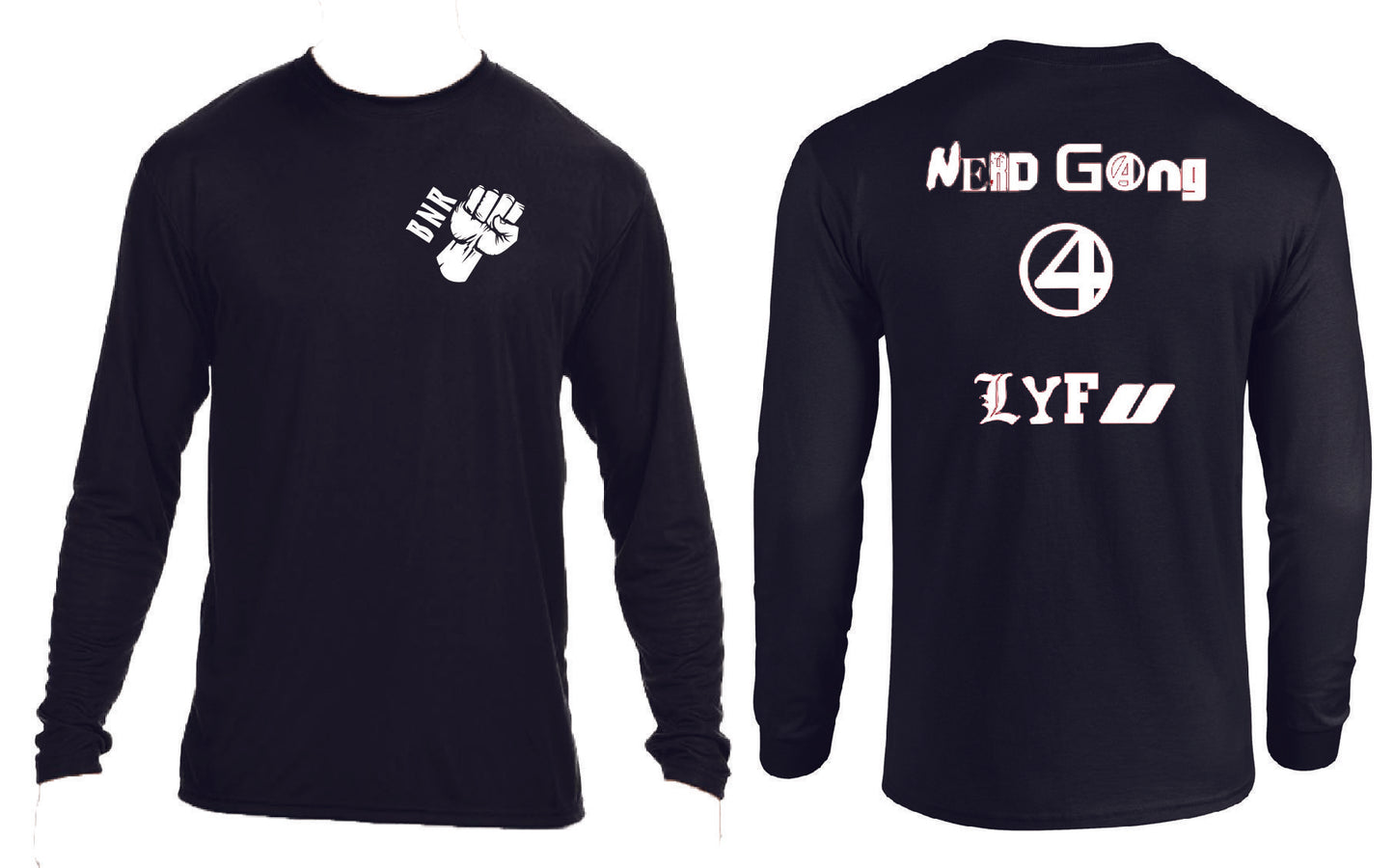 Black Nerd Rises Nerd Gang 4 Lyfu Embroidered Long Sleeve Shirt